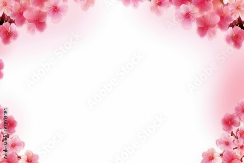 pink flowers border photo frame with white background, Generative AI