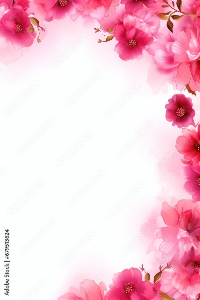 Pink flower frame floral background, Generative AI