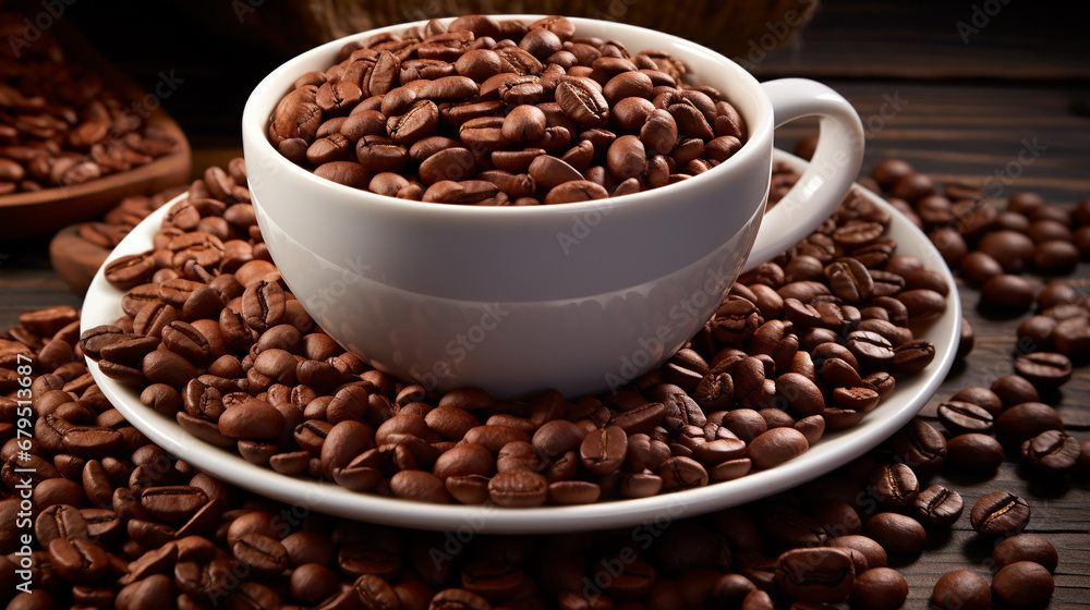 Fototapeta premium coffee beans in a cup HD 8K wallpaper Stock Photographic Image 