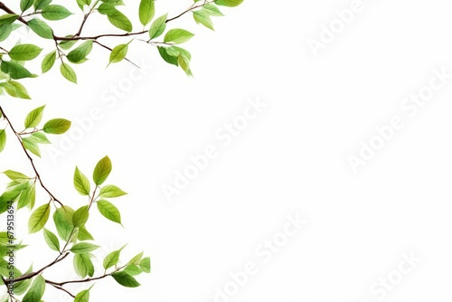 Green tree leaves branches on white background, Generative AI