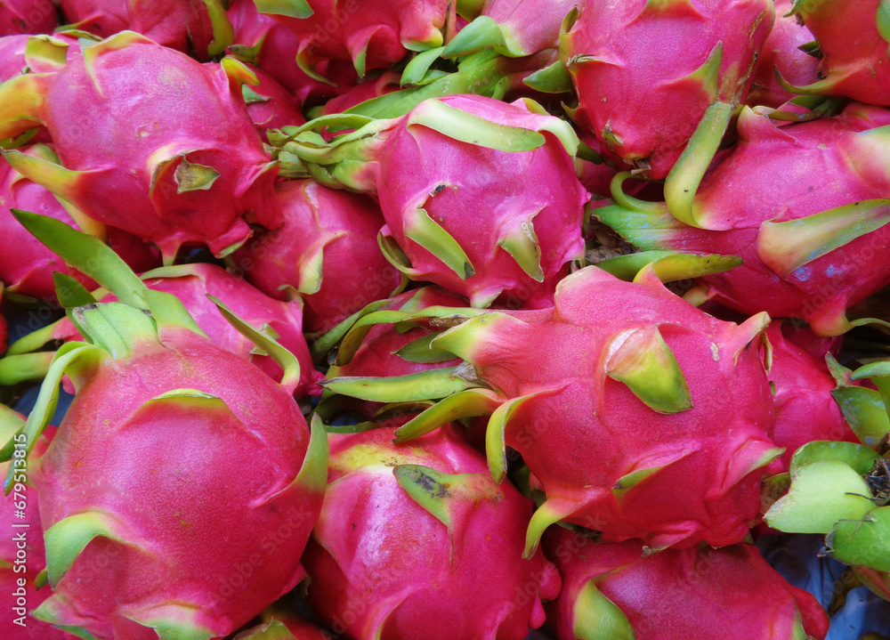 Pile of Fresh Ripe Dragon Fruits (Pitaya) For Sale on Local Market Pile of Fresh Ripe Dragon Fruits (Pitaya) For Sale on Local Market