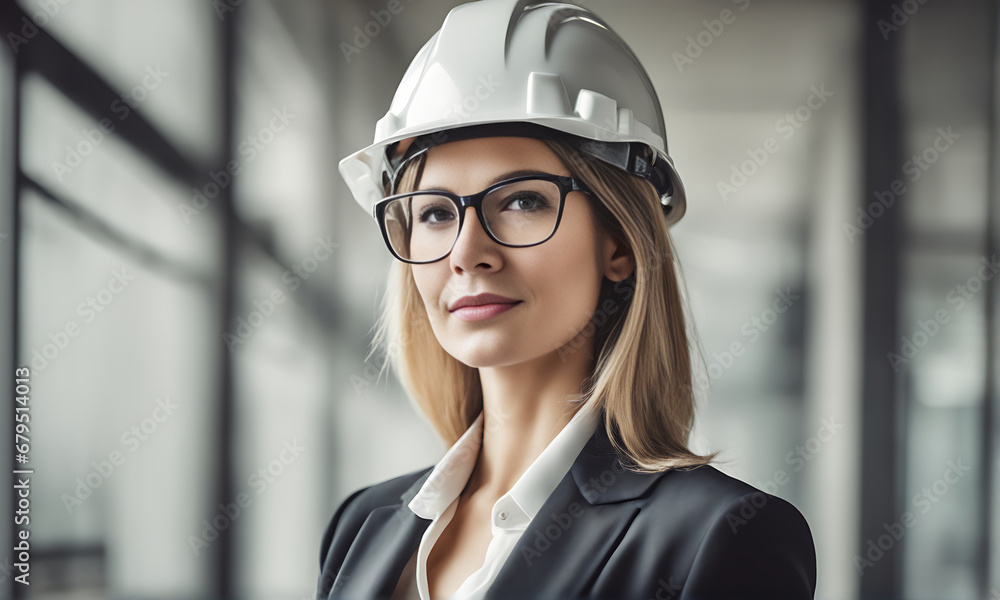 Confident businesswoman in hardhat Confident businesswoman in hardhat