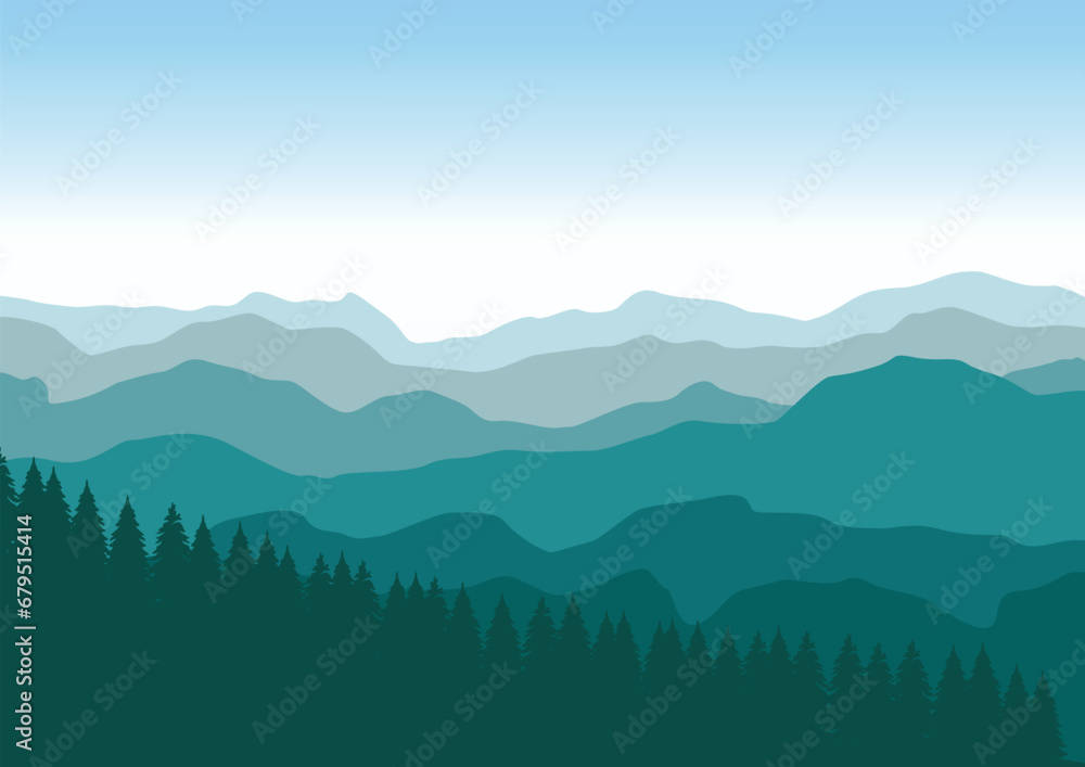 landscape mountains and forest, vector illustration for background design.