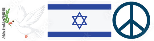 Israel Flag with Peaceful White Bird Flying