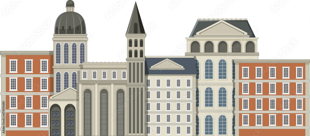 Isolated Cartoon Illustration of a Simple Historical European Building