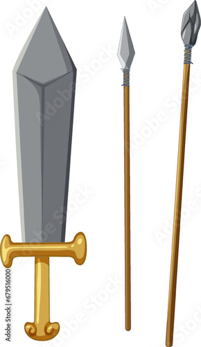Ancient Armed Sword and Spears Vector Illustration