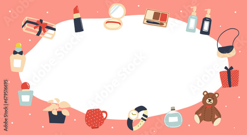 かわいい雑貨のピンクもこもこフレーム素材