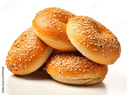 Close-up view of turkish bagels on white background. Generative Ai