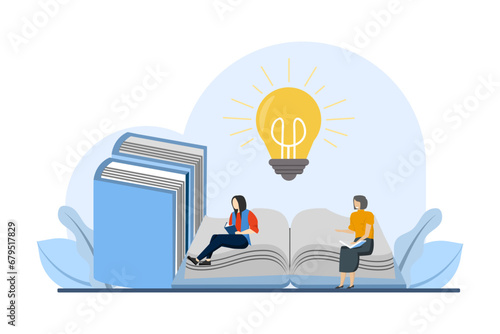 concept of education, knowledge, book library, reference literature and books, online library reading books in pile of publications. Obtaining information, preparing for the exam with examples.