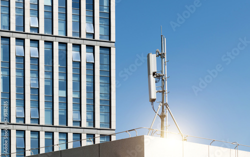 Mobile communication base station on the rooftop photo