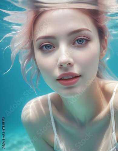 Portrait of a beautiful young woman underwater