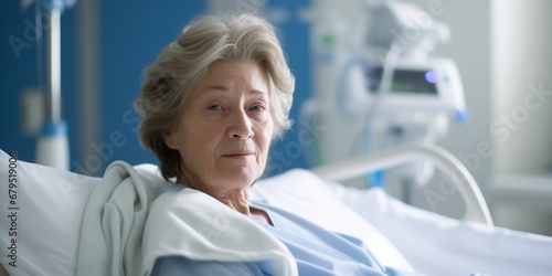 Elderly woman in a hospital room