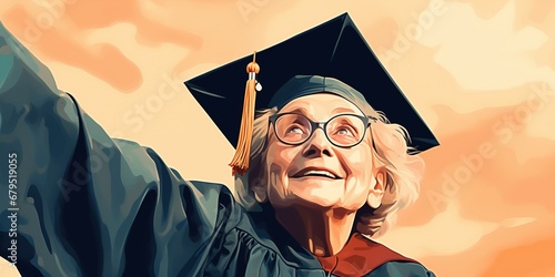Elderly woman in graduate student robe photo