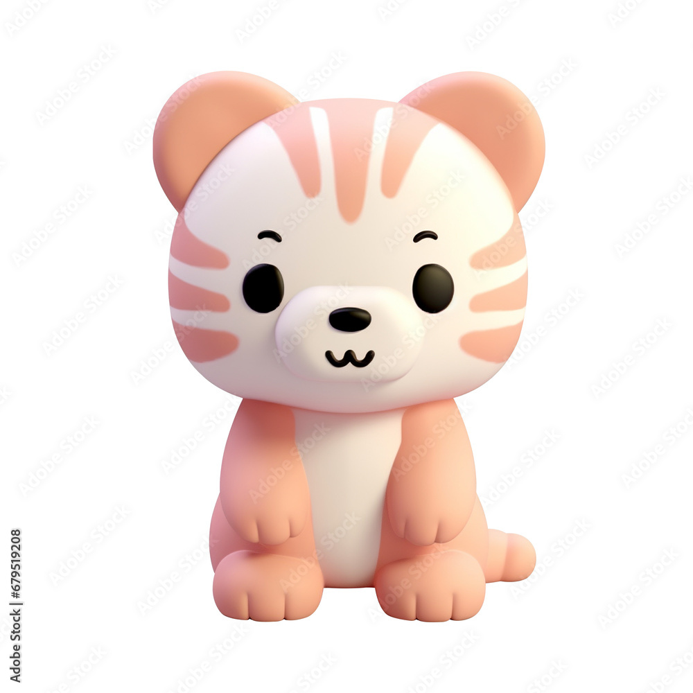 Cute baby tiger 3D character icon.  Transparent background. - Generative AI