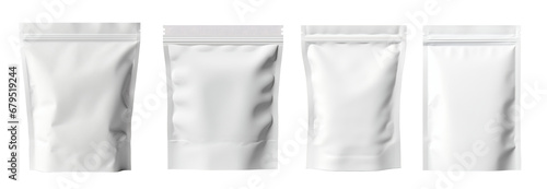 Various types of white pouches for packaging with empty copy space for text or design on transparent background. - Generative AI