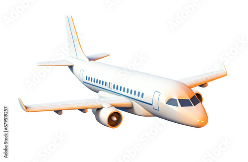 White plane 3D illustration icon. Transparent background. View from side. - Generative AI