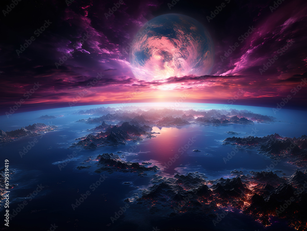 Obraz premium A view from space to a galaxy and stars. Generative ai