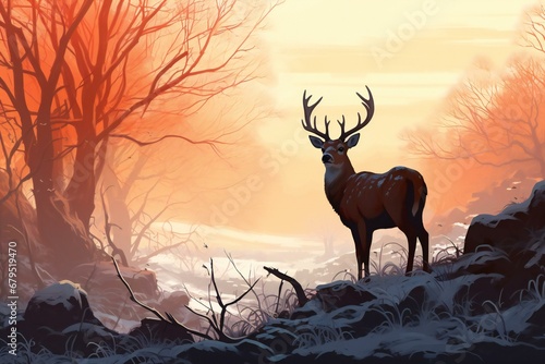 Deer in the forest at sunrise © Nam