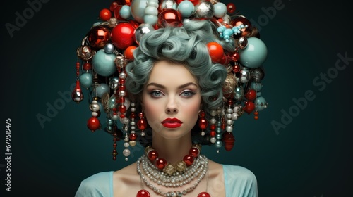 Young woman with Christmas decorations on hair