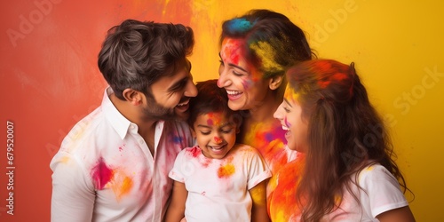 Indian family at the festival of colors Holi