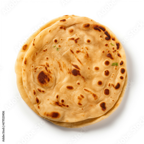Topview indian lacha paratha isolated on a white background
