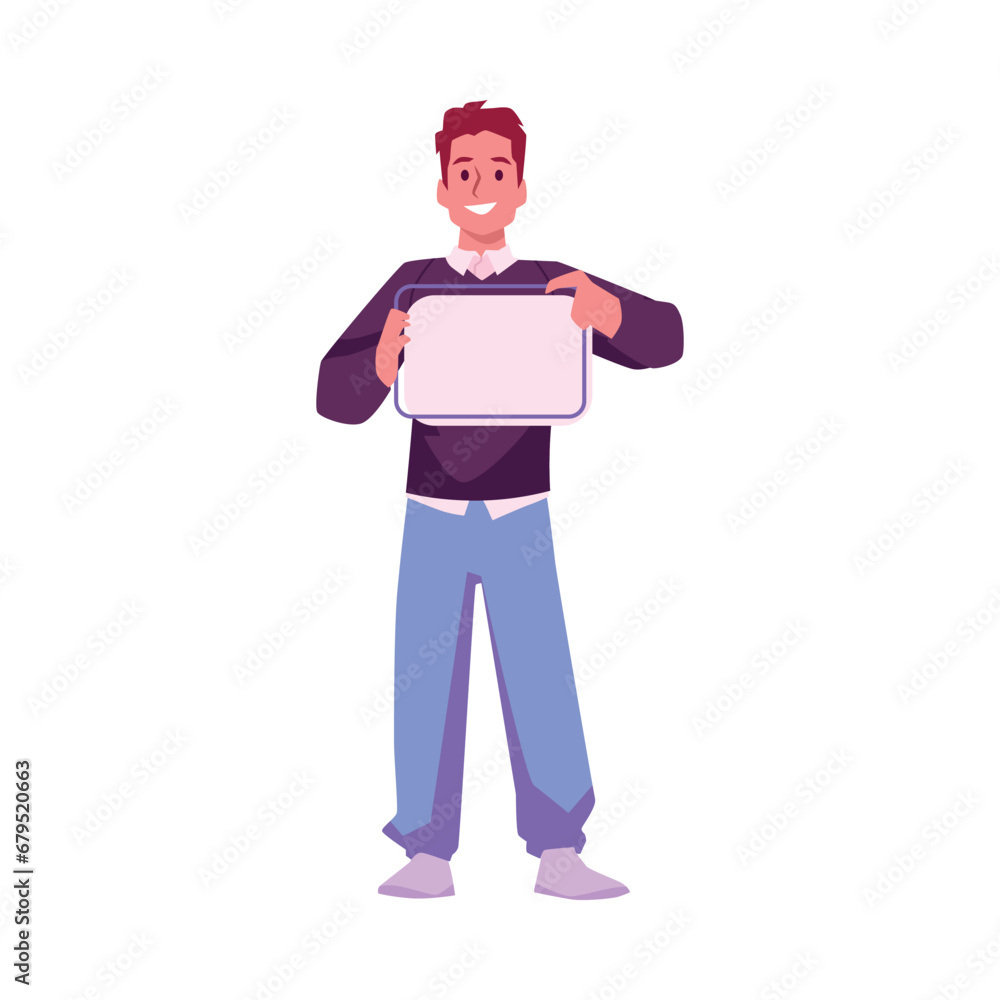 Young man pointing to blank space in his hands. Young man pointing to blank space in his hands.