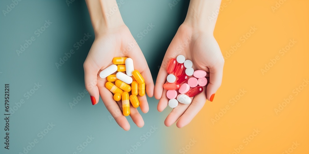 hands holding colorful pills hands holding colorful pills