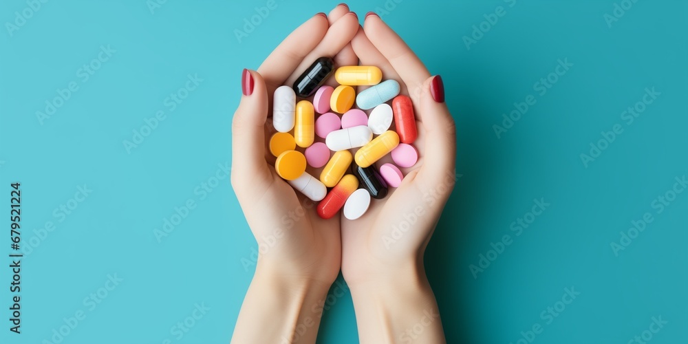 hands holding colorful pills hands holding colorful pills