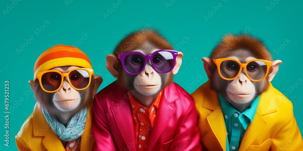 Creative Animal Concept. Three monkey in a group Creative Animal Concept. Three monkey in a group