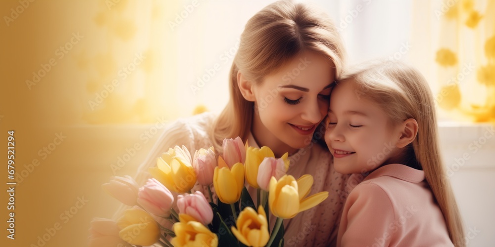 Cute little girl hugs her mother
