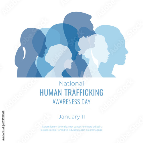 National day against human trafficking.Banner with silhouettes of people.January 11.Vector illustration.