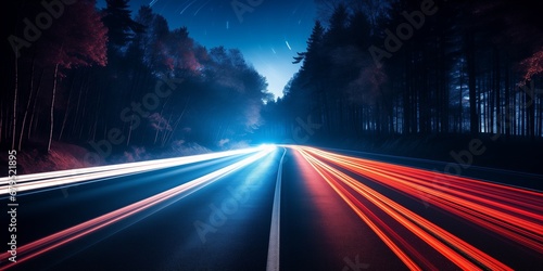 Long exposure photography of highway running along
