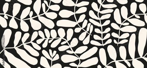 Seamless pattern with leaves palm in Matisse style.