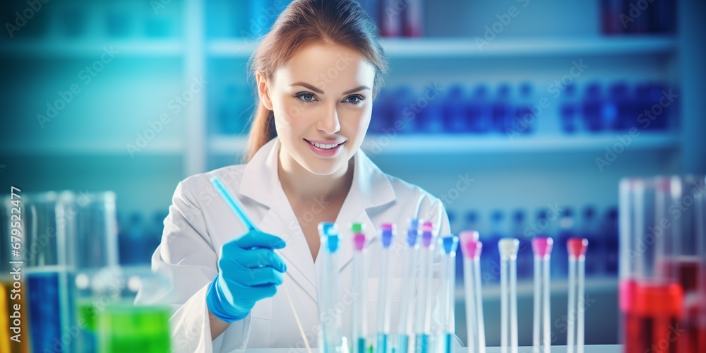 Modern medical laboratory and portrait of a young scientist Modern medical laboratory and portrait of a young scientist