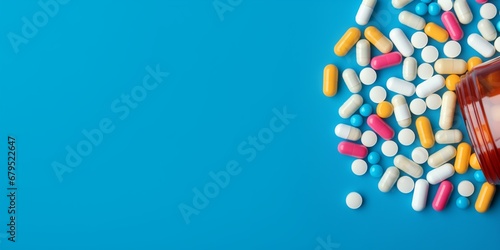 pills on a blue background photo