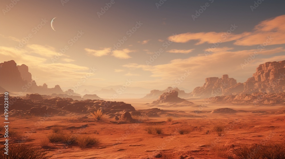 Naklejka premium Explore the desert landscape, contending with frequent sandstorms and their impact on virtual infrastructure