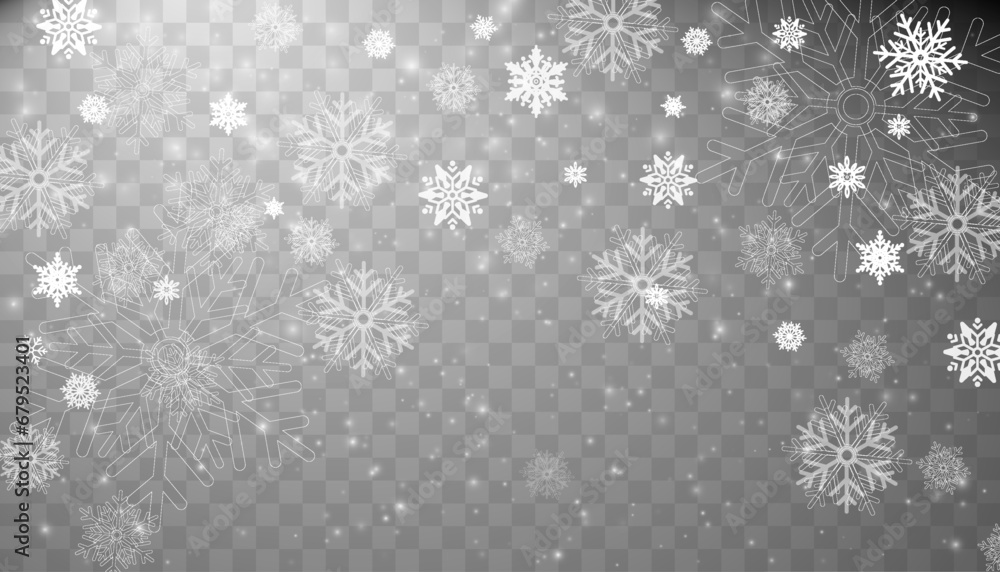 Falling snow on a transparent background. Vector illustration 10 EPS. Abstract snowflake background. Fall of snow Falling snow on a transparent background. Vector illustration 10 EPS. Abstract snowflake background. Fall of snow
