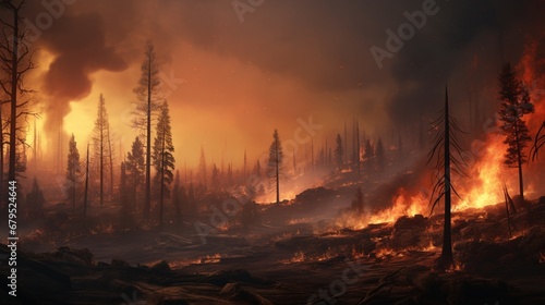 In a simulated wilderness  wildfires endanger the ecosystem  necessitating advanced containment measures