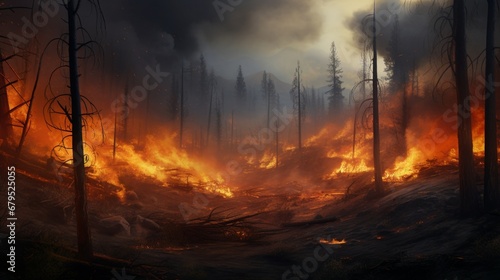 In a simulated wilderness  wildfires endanger the ecosystem  necessitating advanced containment measures