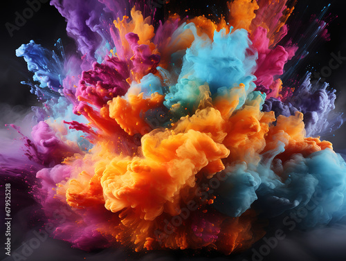Explosion of colored powder isolated on black background  Abstract colored background. Generative Ai