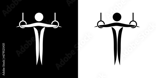 Pictogrammes représentant un gymnaste pratiquant les anneaux, une des disciplines des compétitions de la gymnastique artistique catégorie homme.