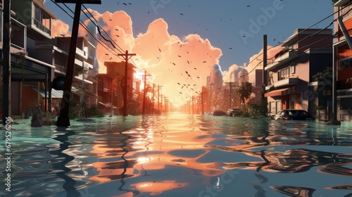 Observe the deployment of holographic barriers to shield a virtual city from devastating floods