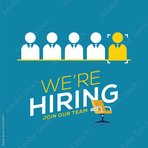 We're hiring with minimalist design concept. Business recruiting vector illustration