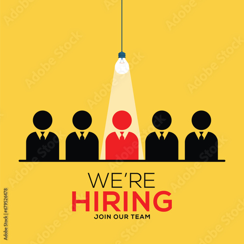 We're hiring with minimalist design concept. Business recruiting vector illustration