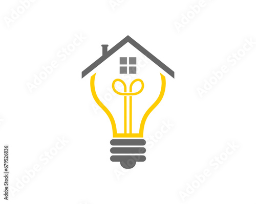 House roof with light bulb incorporating vector logo