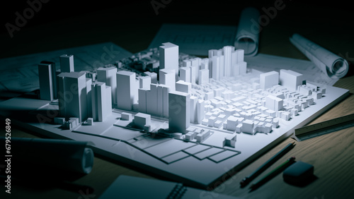 Background of making and reviewing models while planning urban planning concept  3d rendering