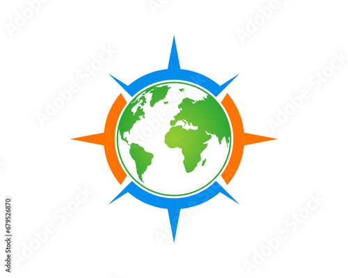 Green earth inside the compass icon logo