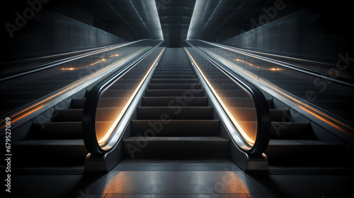 Soft focus of metal escalator background in dark ton