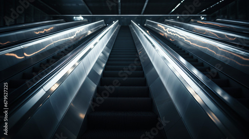 Soft focus of metal escalator background in dark ton