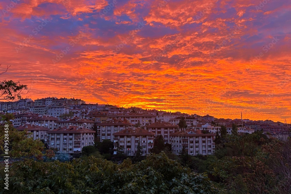 Sunrise in Levent, Istanbul, Turkey.